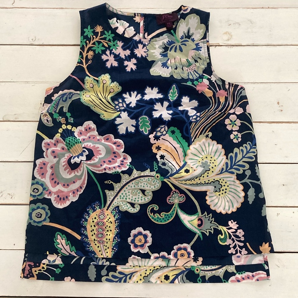 J. Crew Navy, Pink and White Floral Sleeveless Tank Top, Size 2P